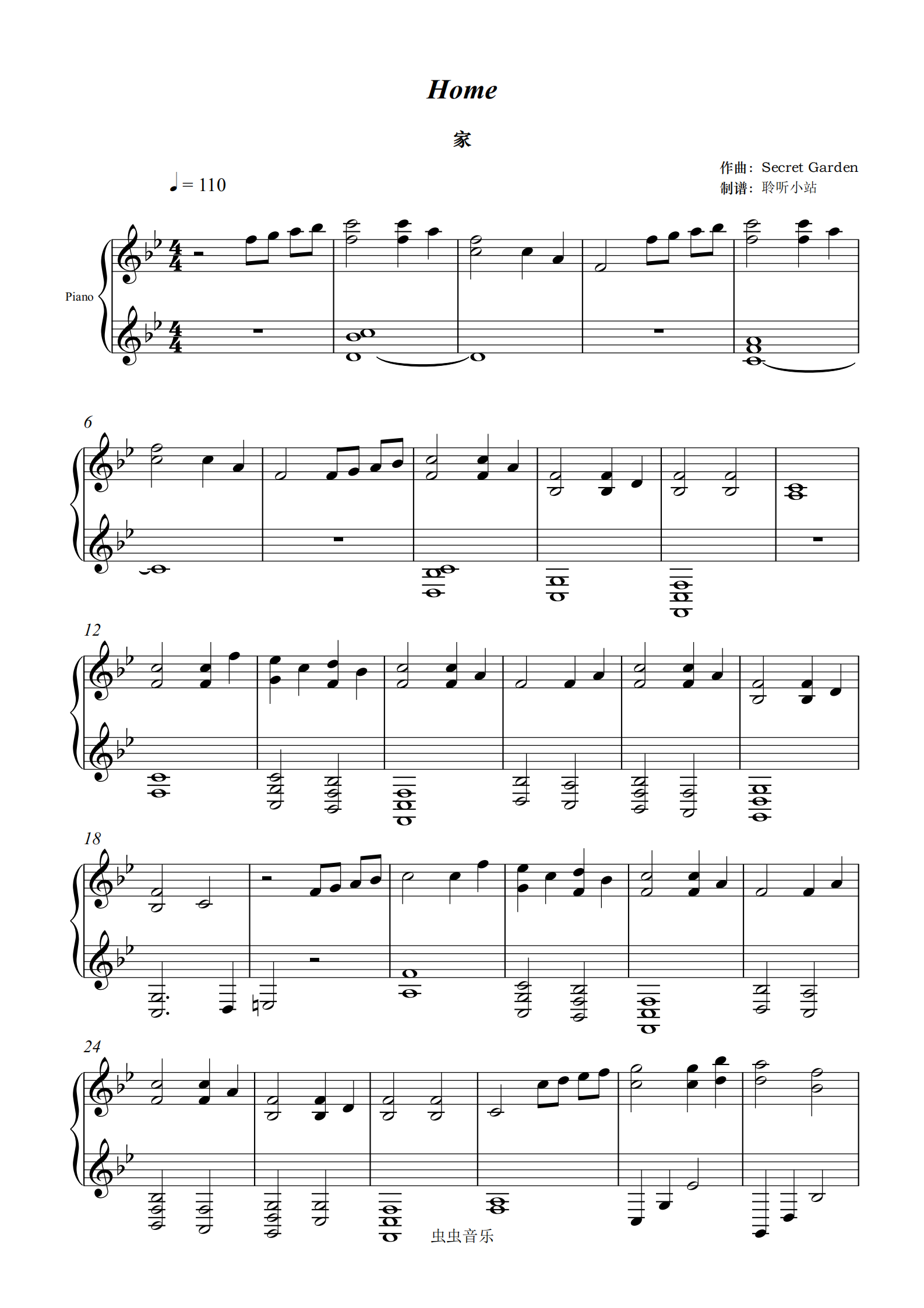 home (家),home (家)钢琴谱,home (家)bb调钢琴谱, ()