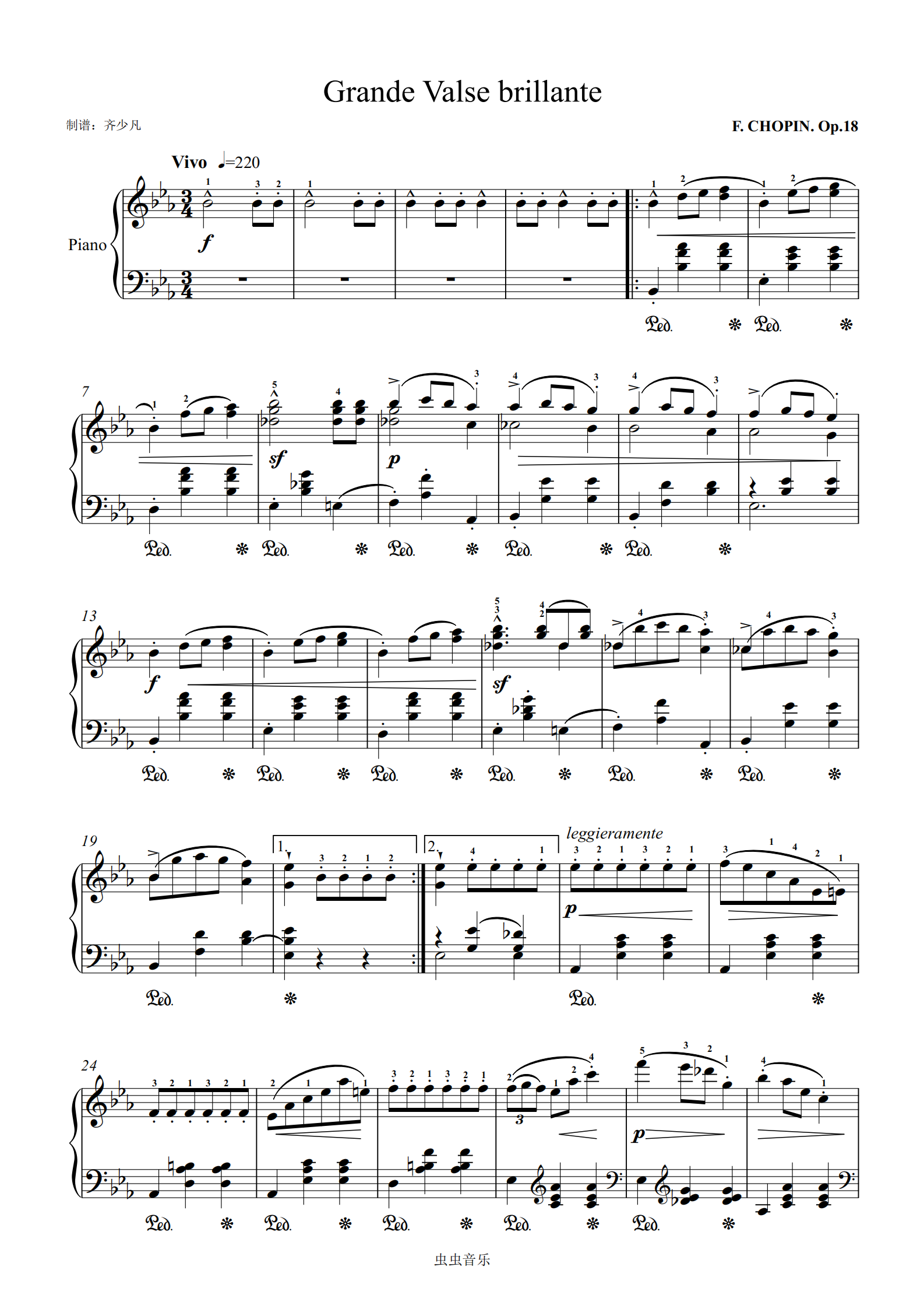 18钢琴谱,肖邦-降e大调华丽大圆舞曲 op.18eb调钢琴谱,肖邦-降e大调华