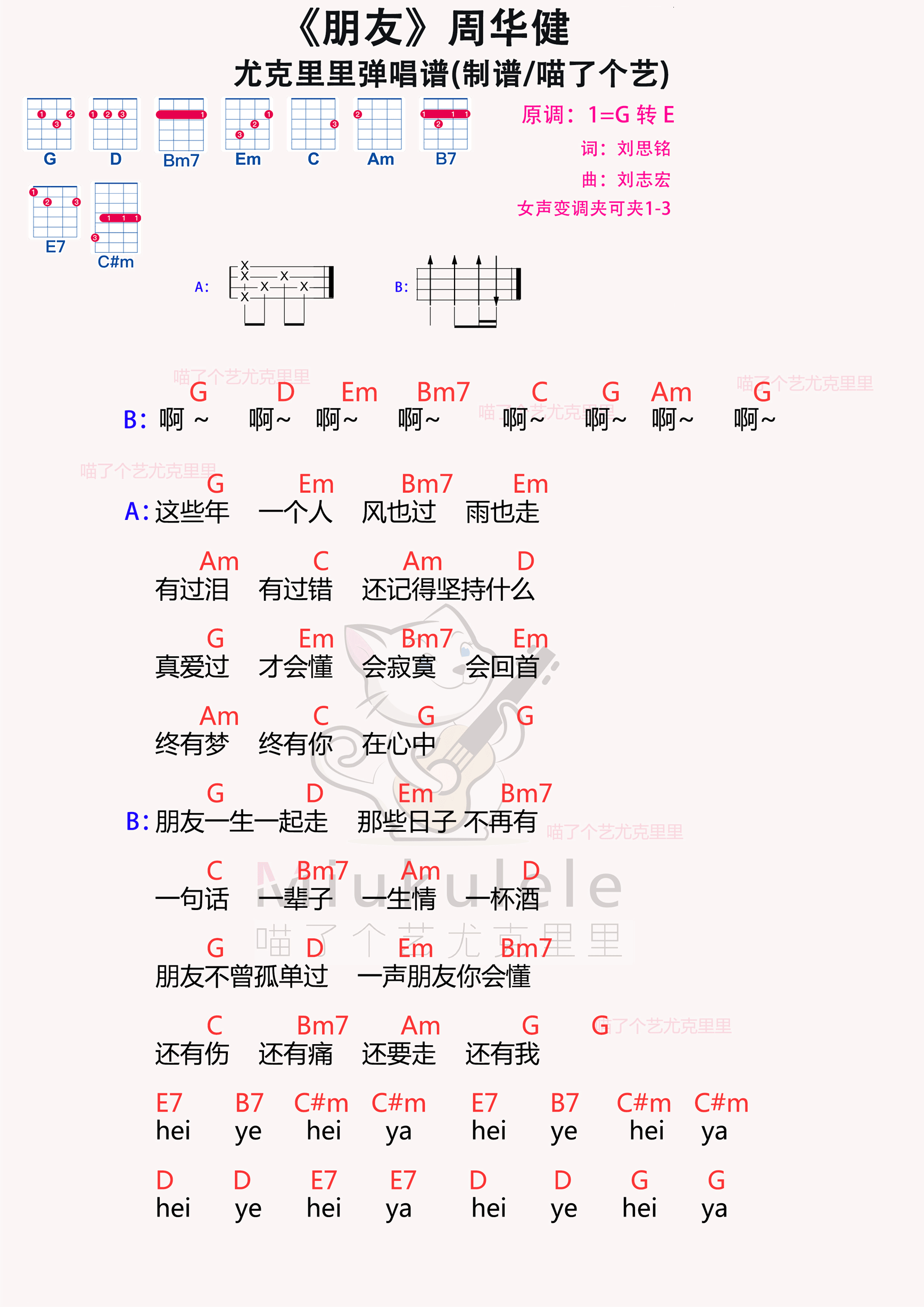 周华健《朋友》尤克里里谱