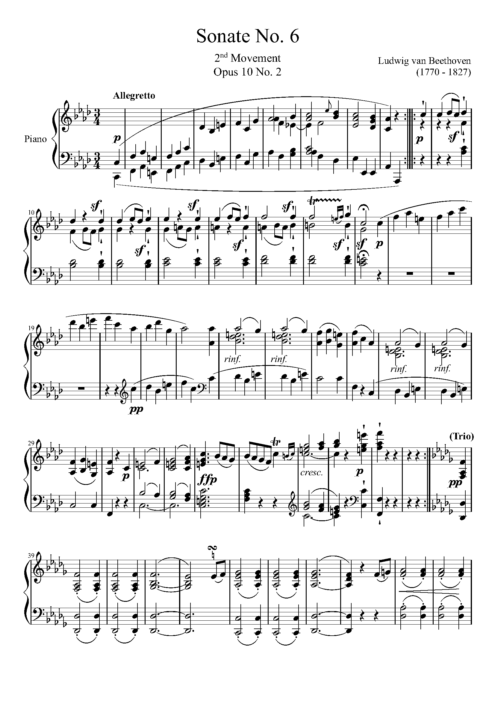 贝多芬第六钢琴奏鸣曲第二乐章op10no2