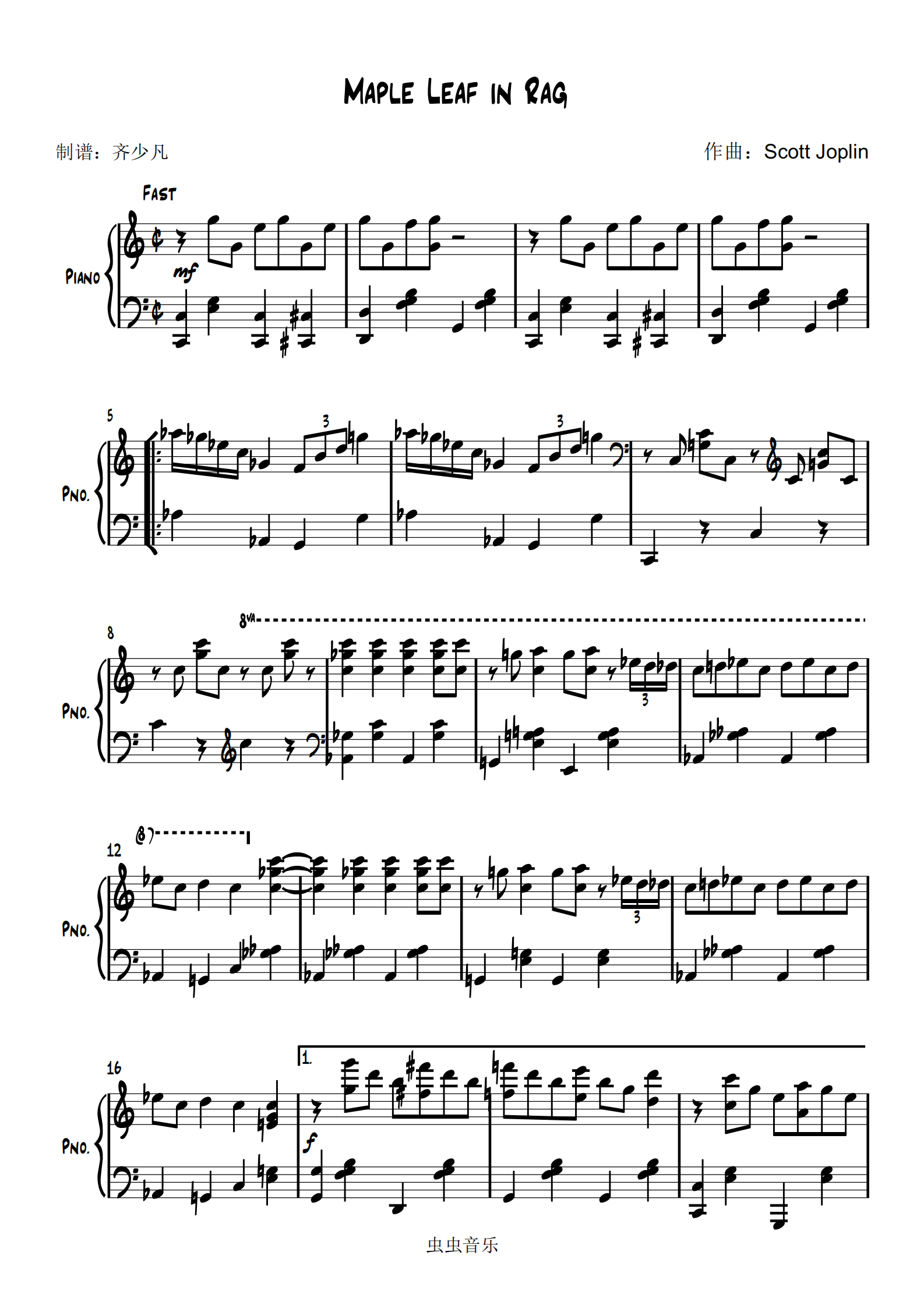 maple leaf rag钢琴简谱-数字双手-scott joplin,  -.