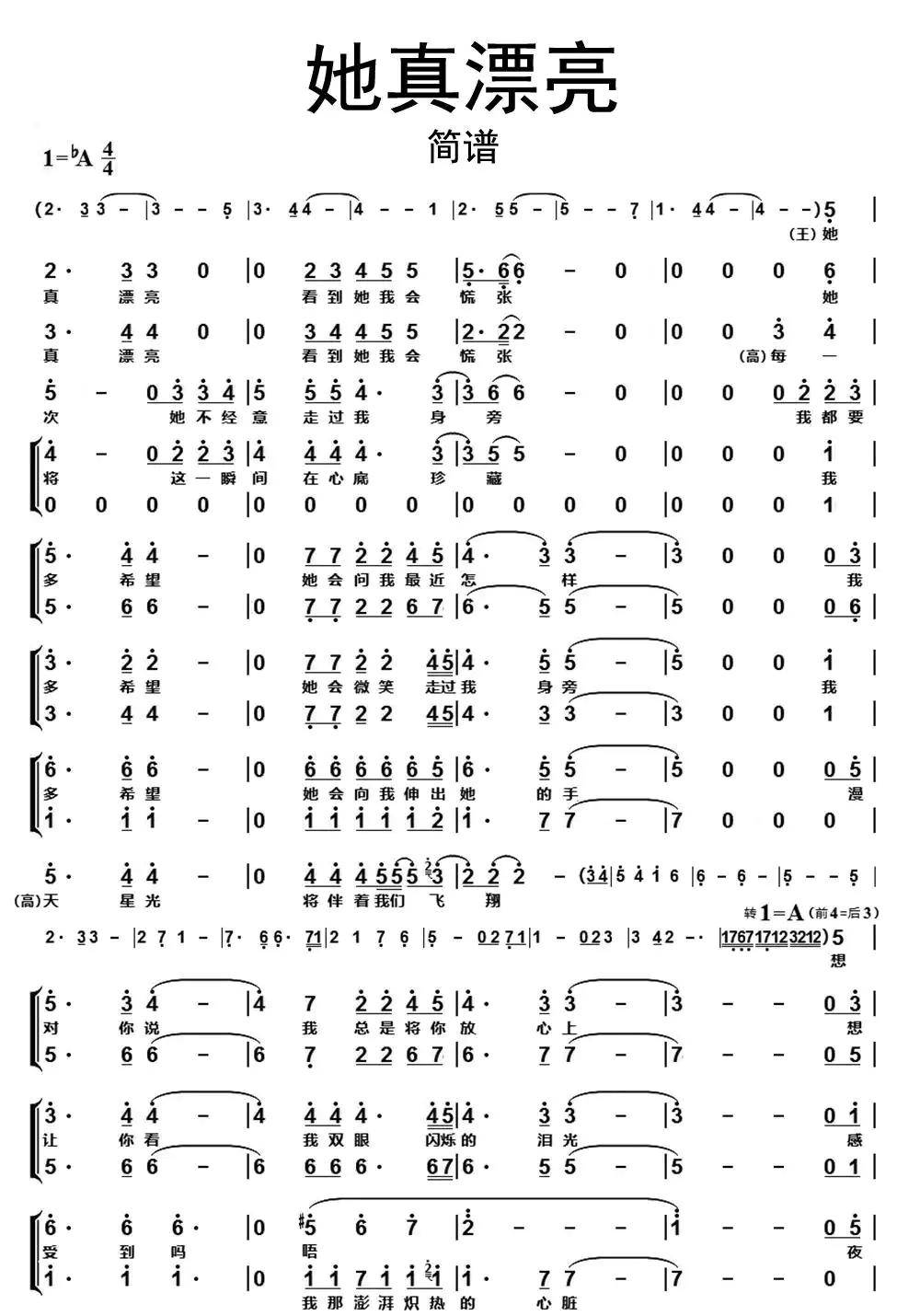 >>她真漂亮简谱乐谱