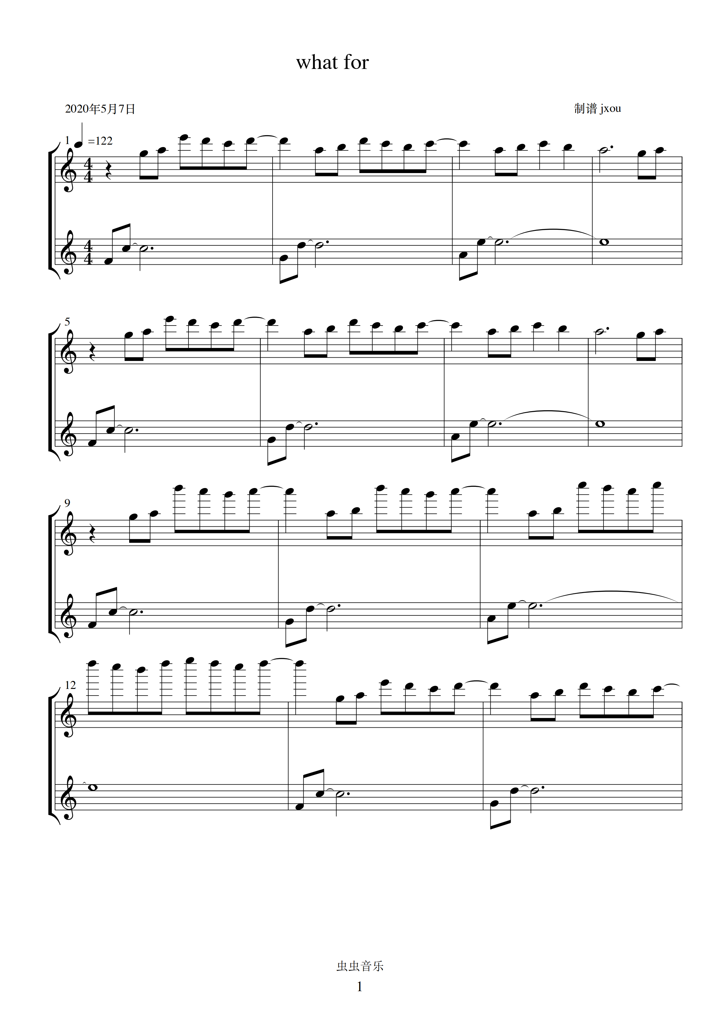 what for?钢琴谱-c调-虫虫钢琴