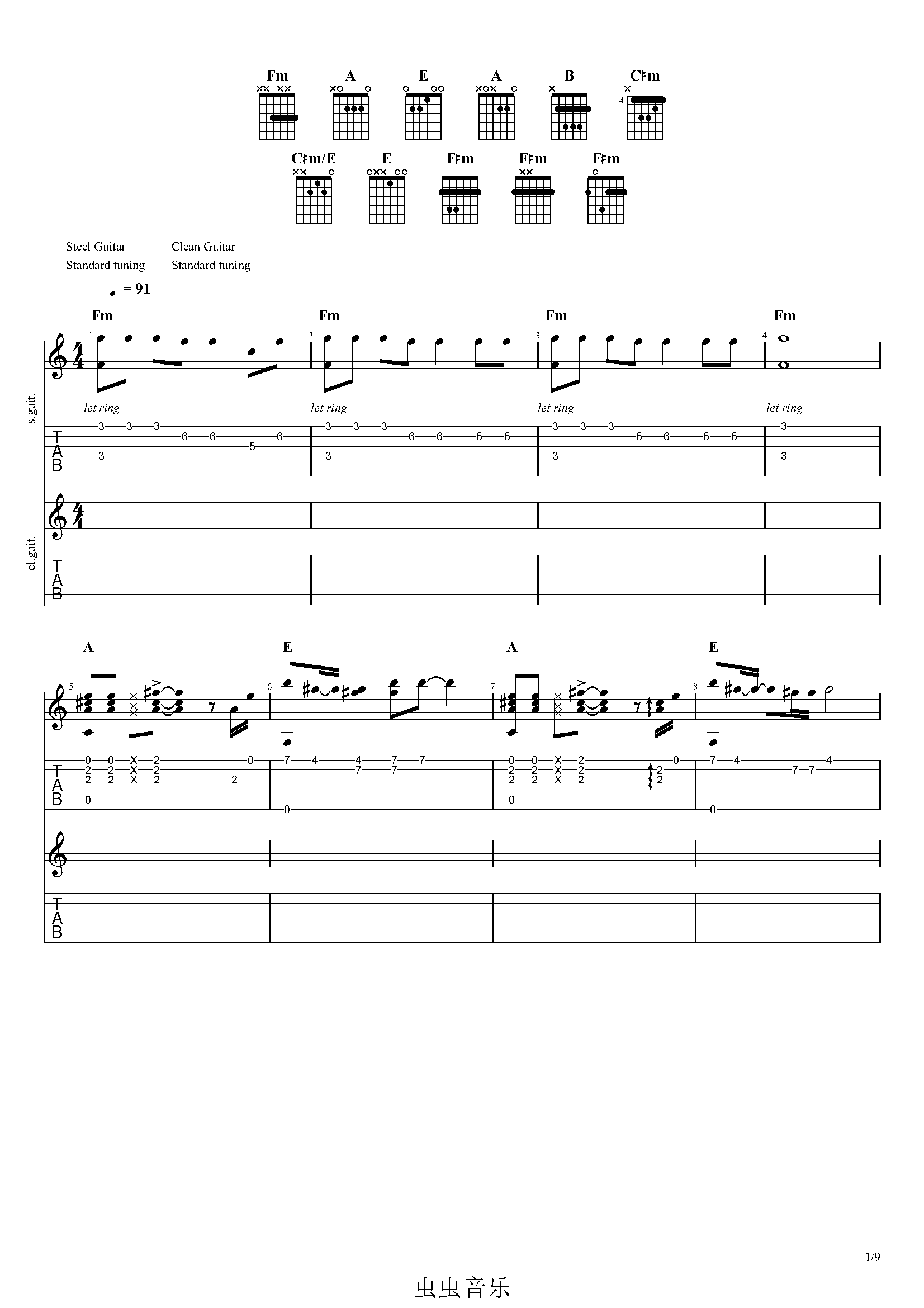 吉他谱 名人名曲  曹旭 >>三行情书-e 调( 曹旭 戚唯 潘雪娇) 原唱