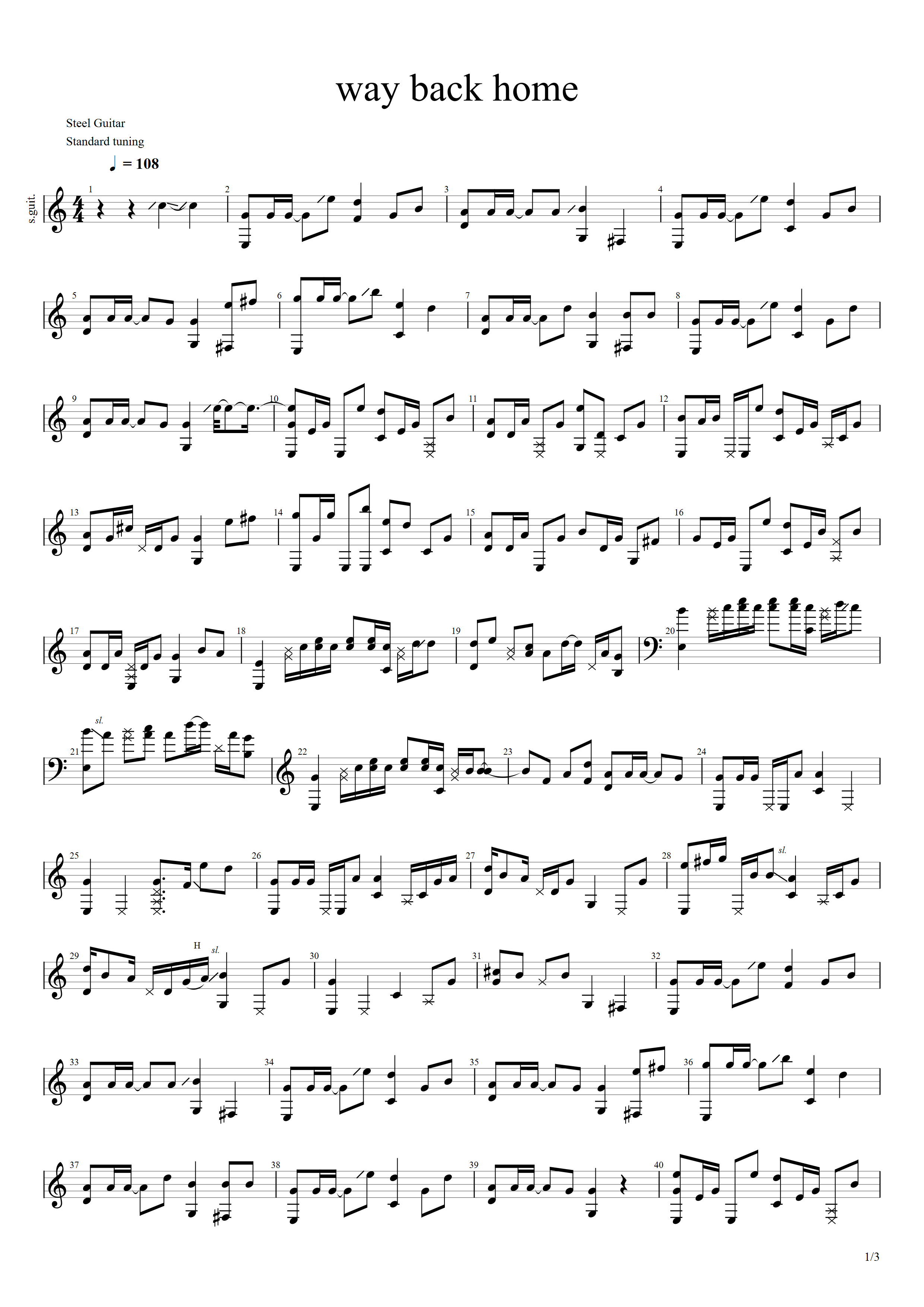 way back home完整a调gtp六线吉他谱-虫虫吉他谱免费下载