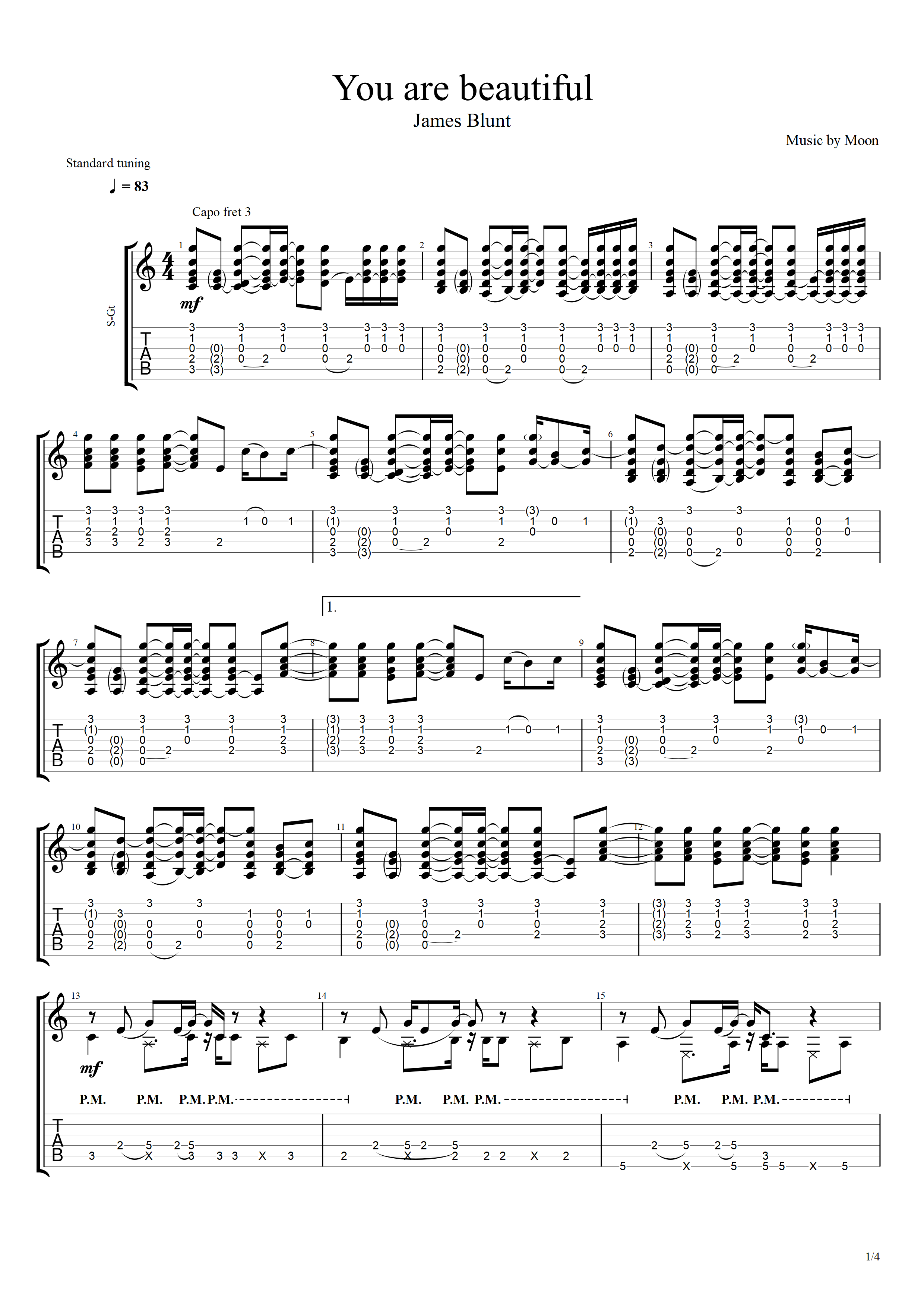 james blunt - youre beautiful 指弹吉他谱