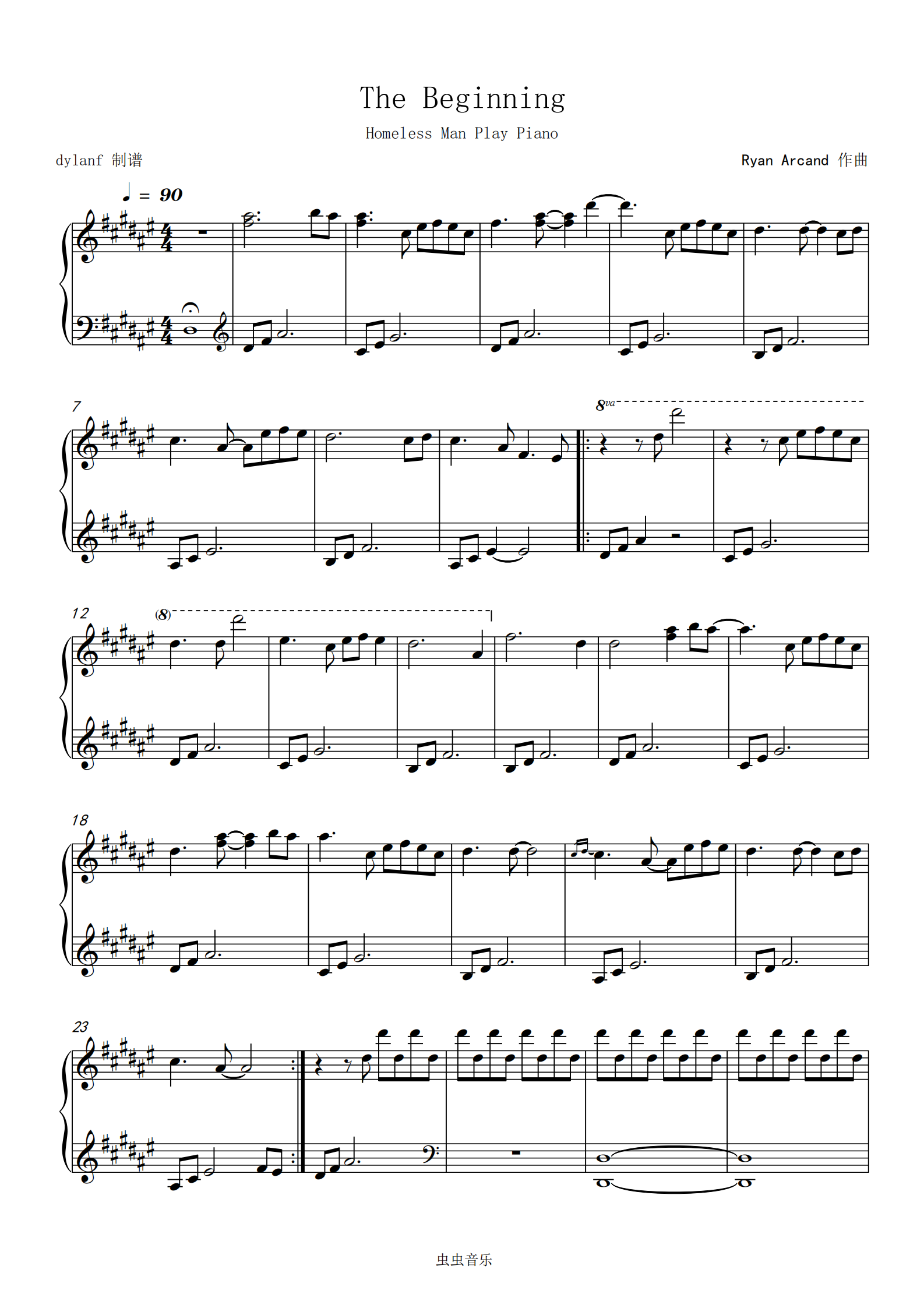 the beginning加拿大流浪汉ryan自编钢琴曲钢琴谱-dylanf-虫虫钢琴