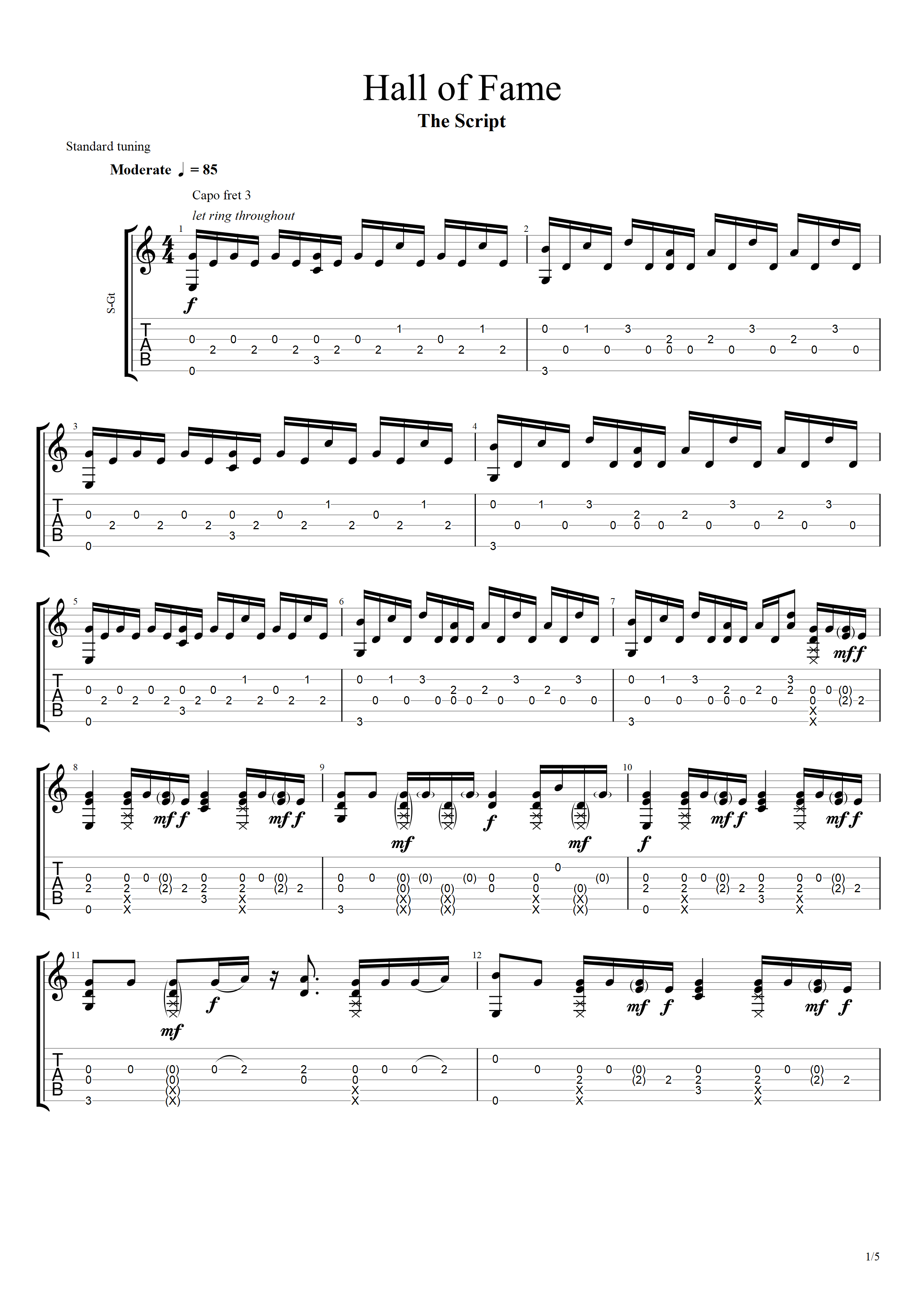 >>the script《hall of fame》 指弹