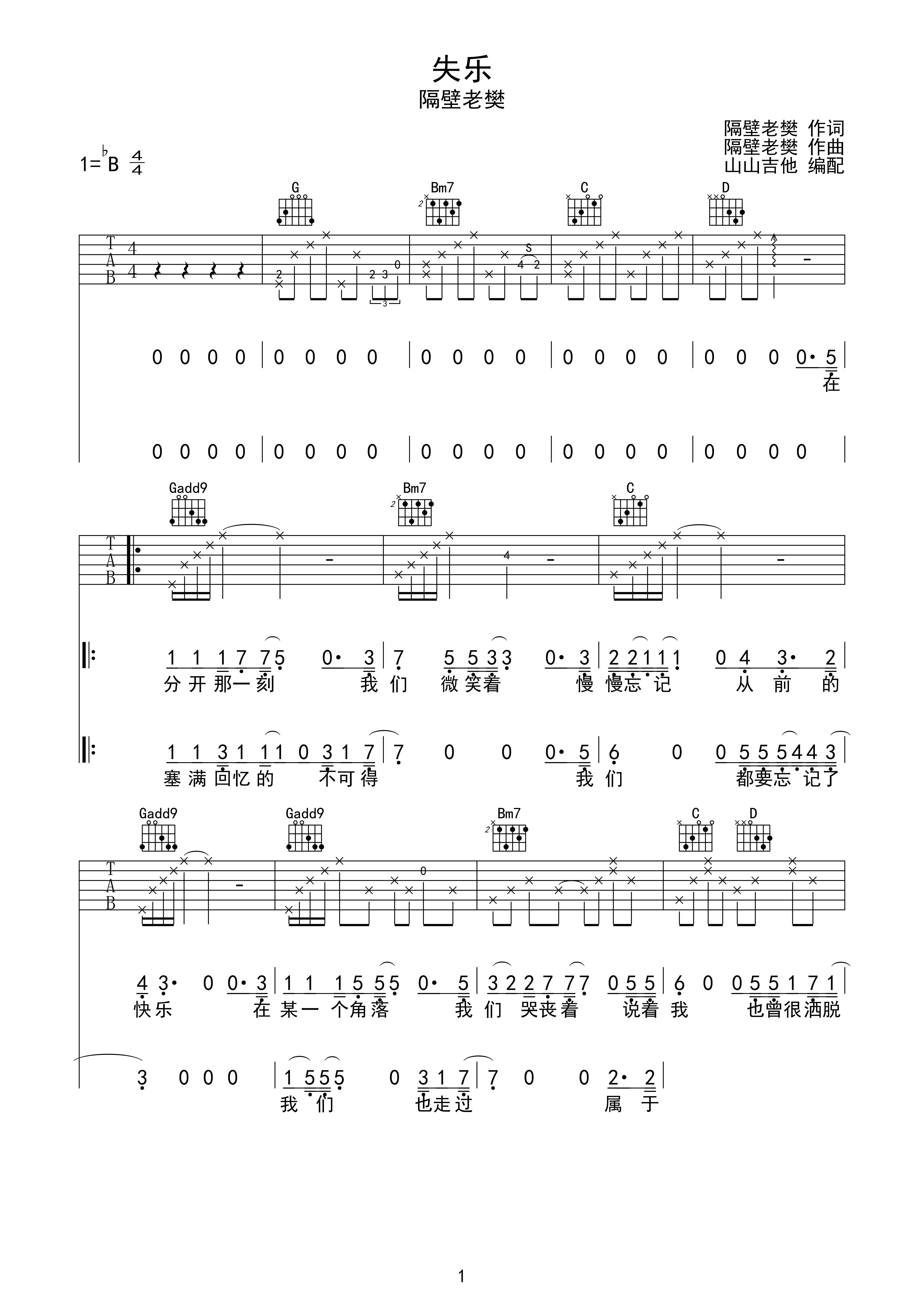 失乐吉他谱 - 虫虫吉他谱免费下载 - 虫虫吉他