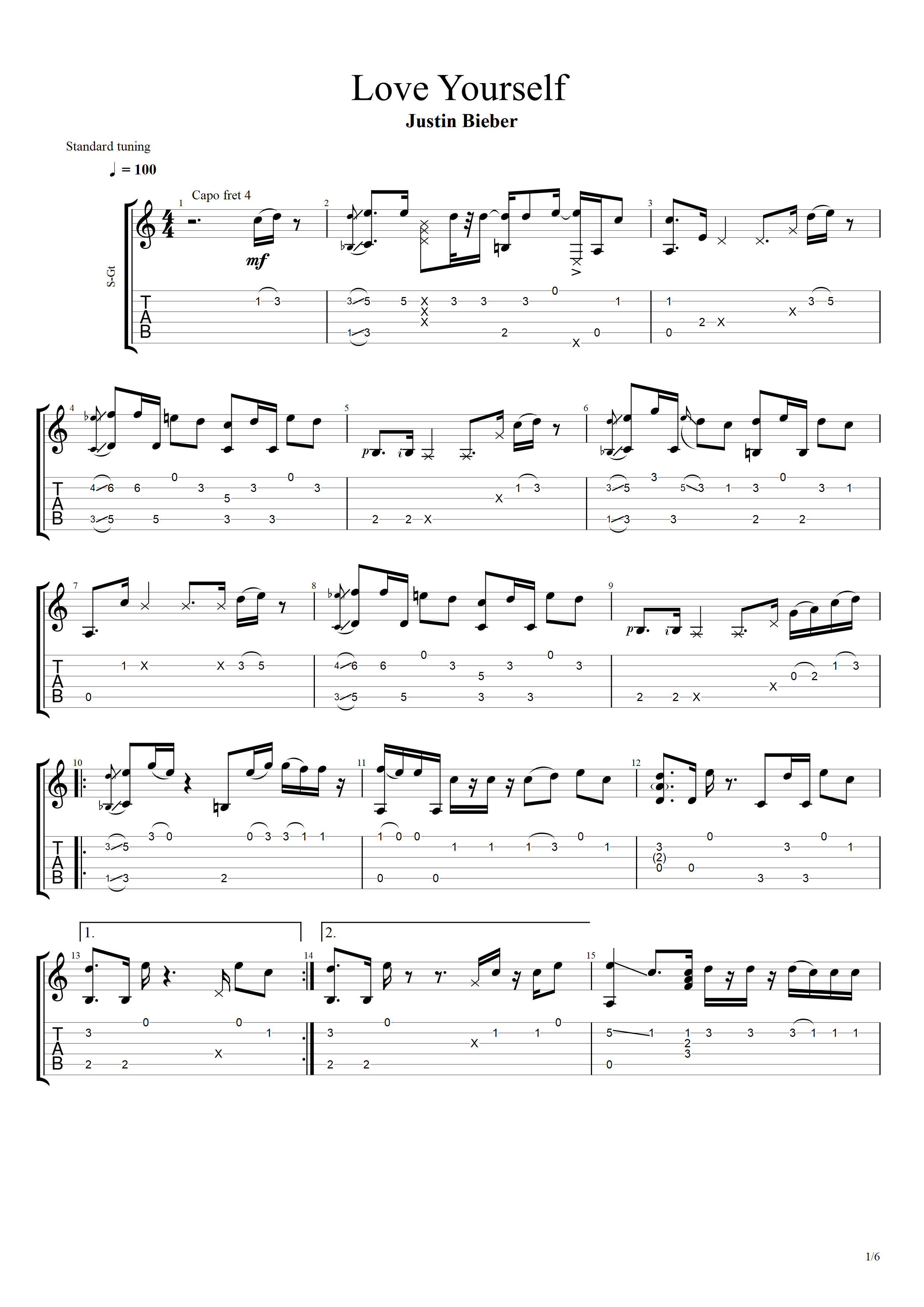 >>justin bieber《love yourself 》指弹