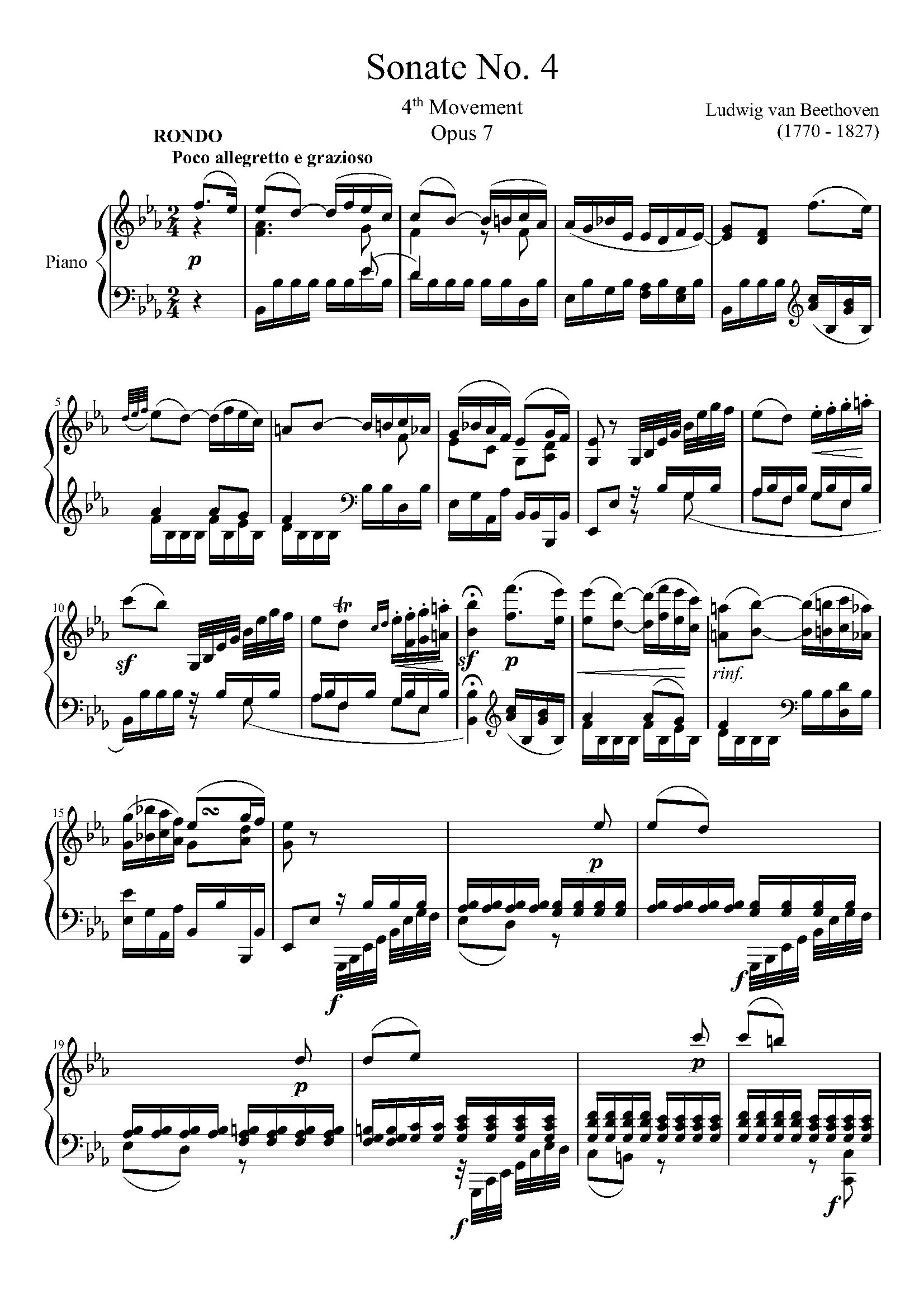 钢琴谱:贝多芬第四钢琴奏鸣曲(第四乐章)——op.