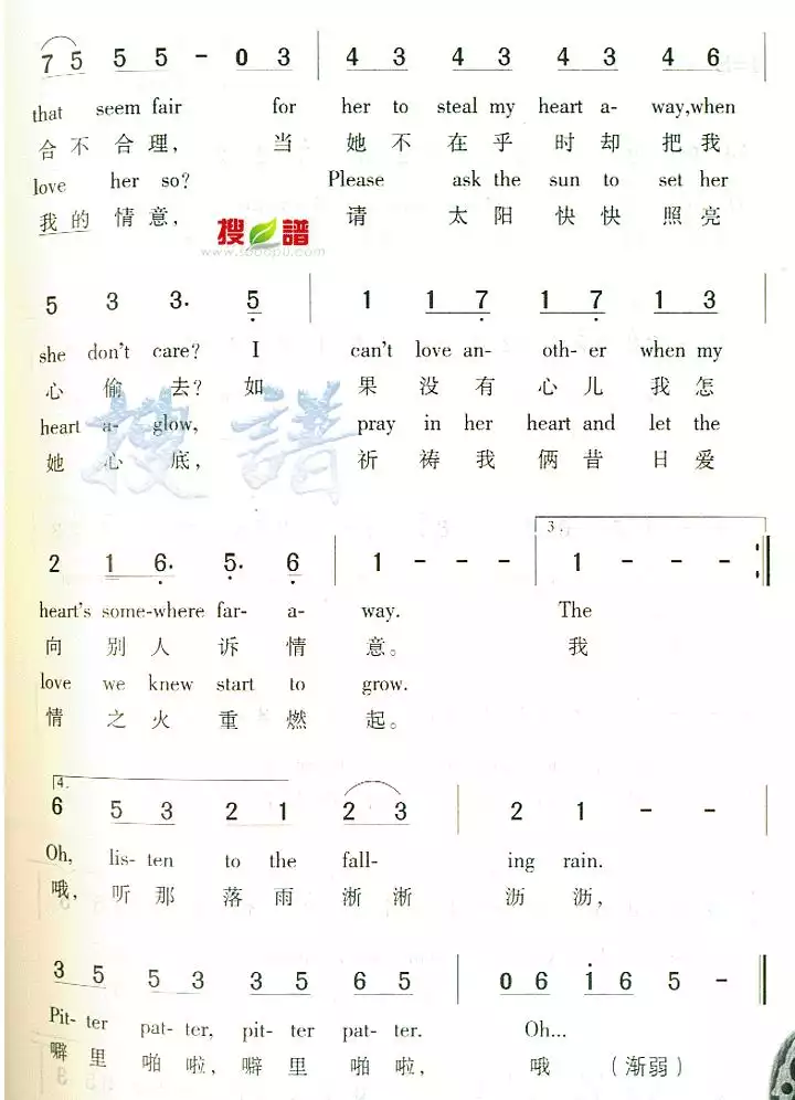 Listen To The Rhythm Of The Falling Rain Chords Rhythm Of The Rain调六线谱-虫虫吉他谱免费下载