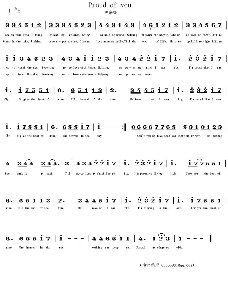 Proud Of You简谱 简视频 原版简谱 虫虫吉他 钢琴谱 吉他 谱 尤克里里谱 简谱 古筝谱 钢琴曲 乐谱 曲谱 五线谱 六线谱 高清免费下载