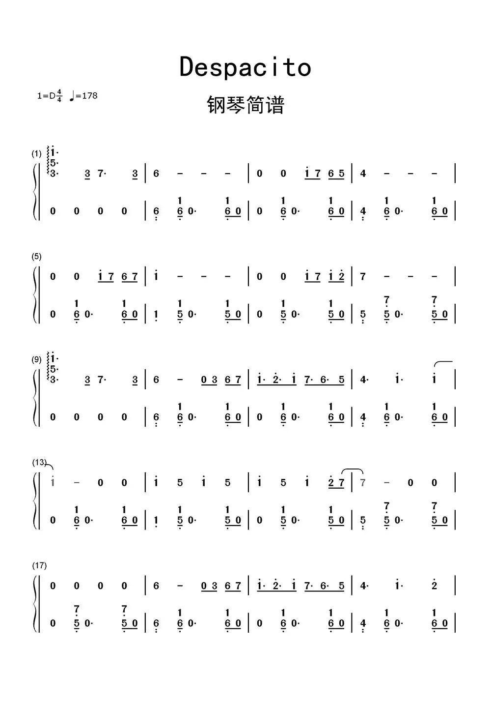 Despacito钢琴简谱 简视频 原版简谱 虫虫吉他 钢琴谱 吉他谱 尤克里里谱 简谱 古筝谱 钢琴曲 乐谱 曲谱 五线谱 六线谱 高清免费下载